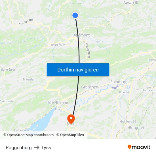 Roggenburg to Lyss map