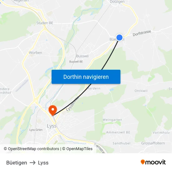 Büetigen to Lyss map