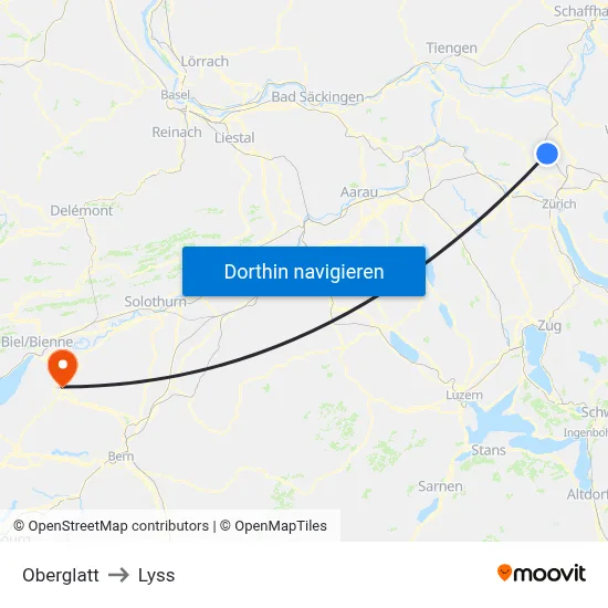 Oberglatt to Lyss map