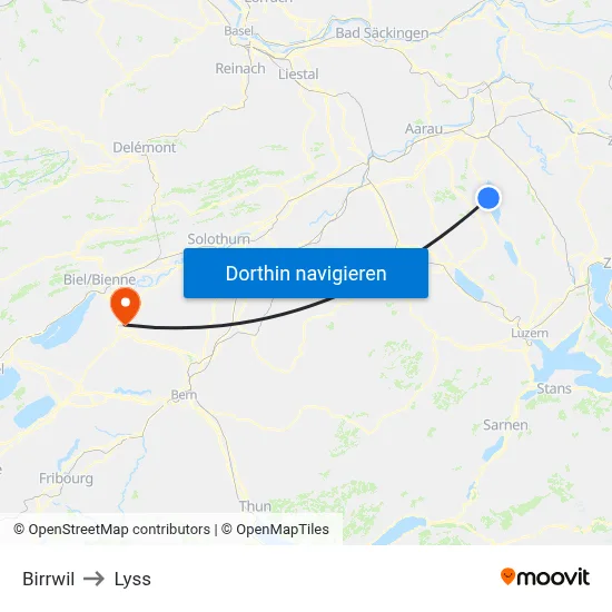 Birrwil to Lyss map