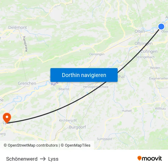 Schönenwerd to Lyss map