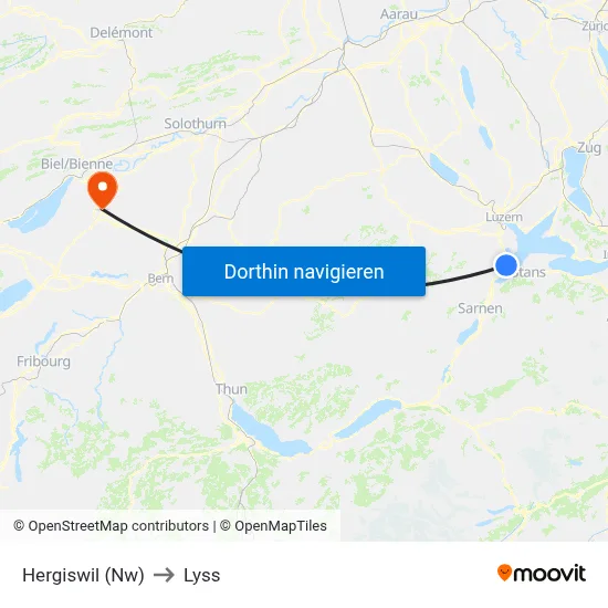 Hergiswil (Nw) to Lyss map