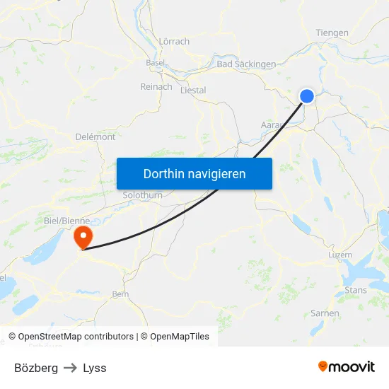 Bözberg to Lyss map