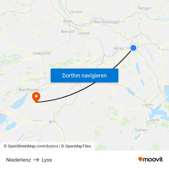 Niederlenz to Lyss map