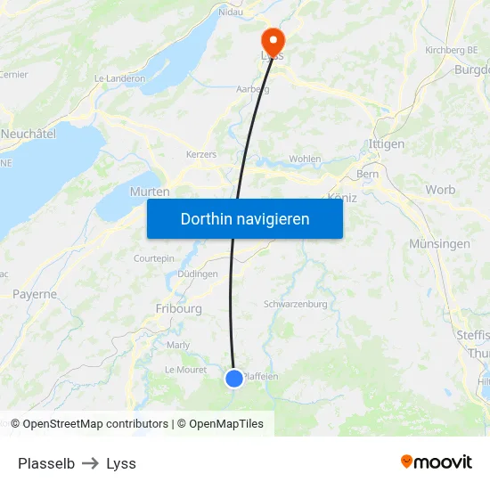 Plasselb to Lyss map