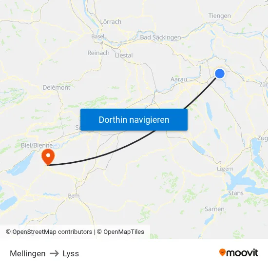 Mellingen to Lyss map