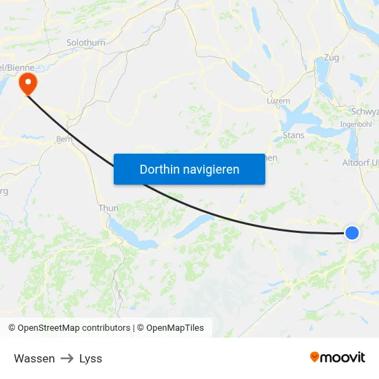 Wassen to Lyss map