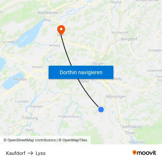 Kaufdorf to Lyss map