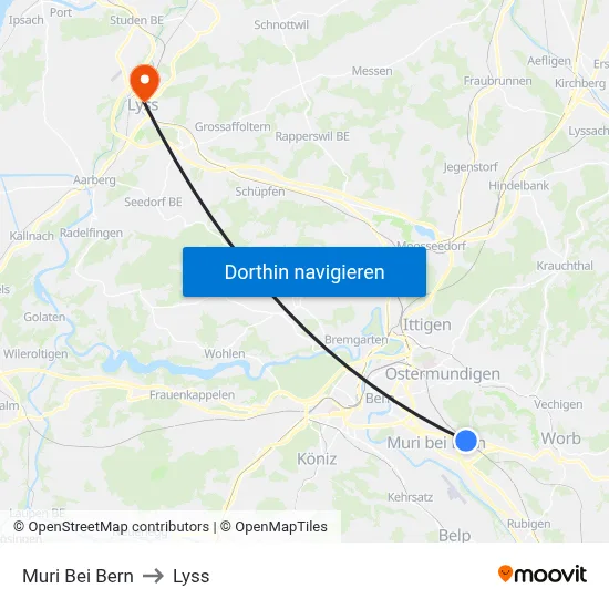 Muri Bei Bern to Lyss map