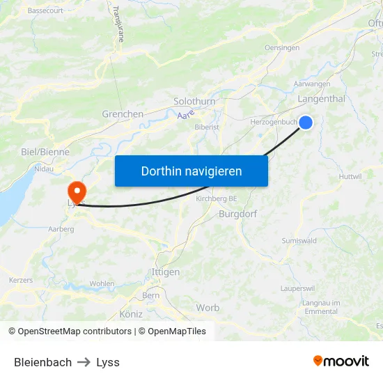 Bleienbach to Lyss map