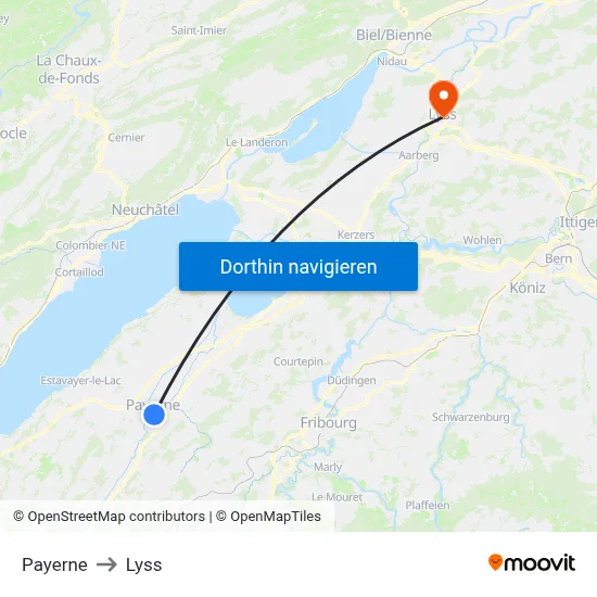 Payerne to Lyss map