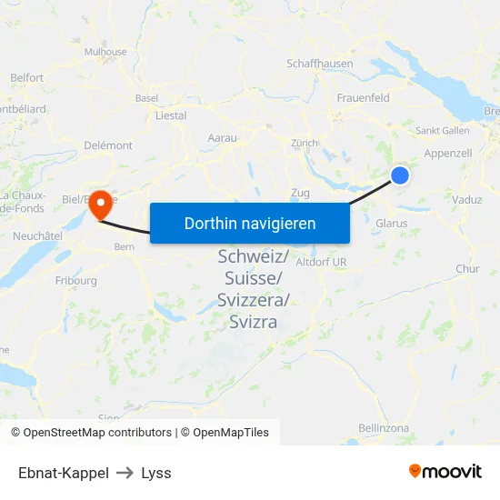Ebnat-Kappel to Lyss map