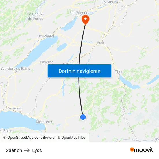 Saanen to Lyss map