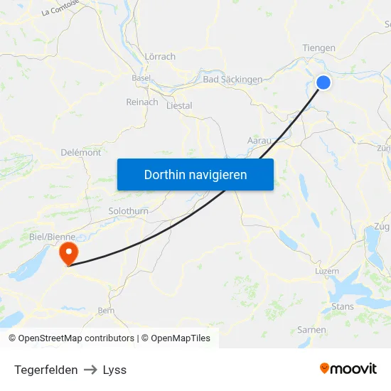 Tegerfelden to Lyss map