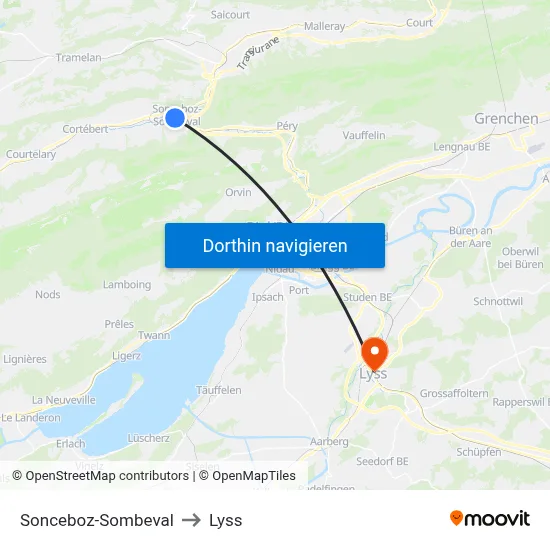 Sonceboz-Sombeval to Lyss map