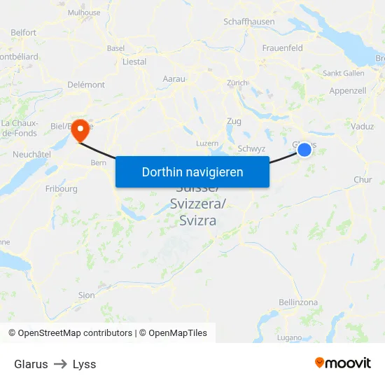 Glarus to Lyss map