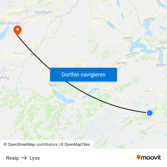 Realp to Lyss map