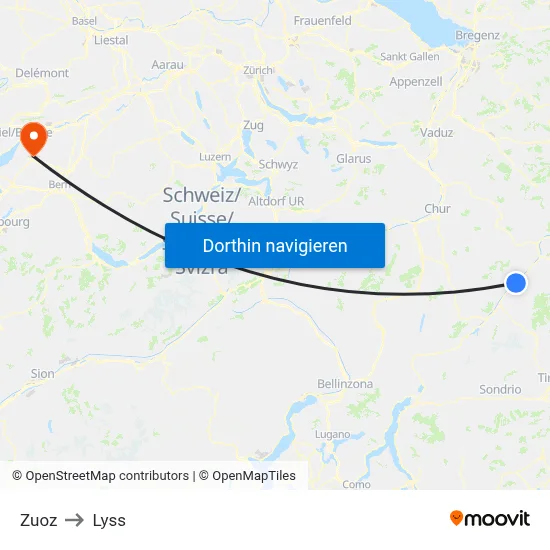 Zuoz to Lyss map