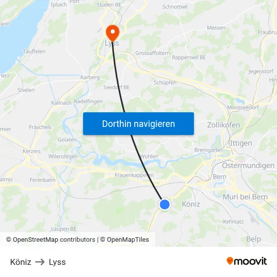 Köniz to Lyss map