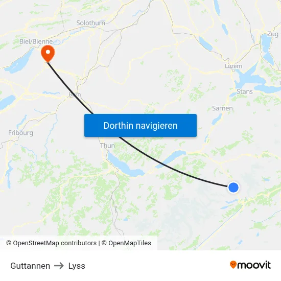 Guttannen to Lyss map