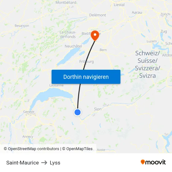 Saint-Maurice to Lyss map