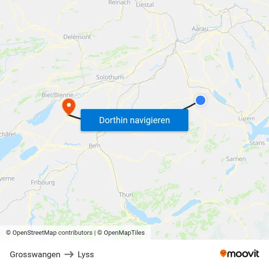 Grosswangen to Lyss map