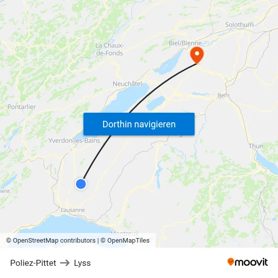 Poliez-Pittet to Lyss map