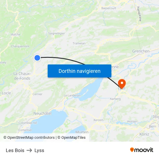 Les Bois to Lyss map