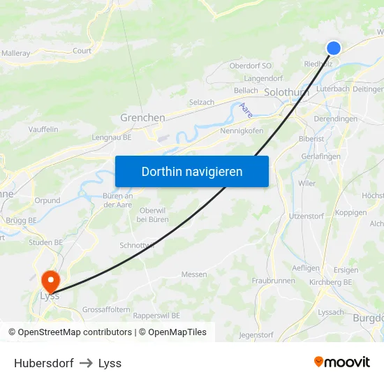 Hubersdorf to Lyss map