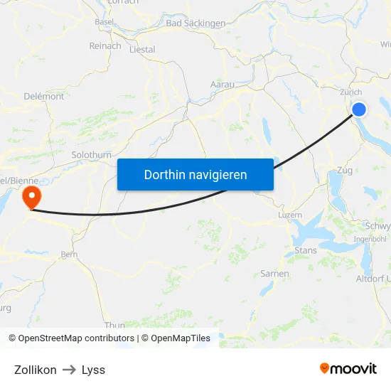 Zollikon to Lyss map