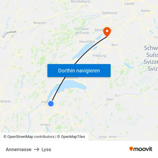 Annemasse to Lyss map
