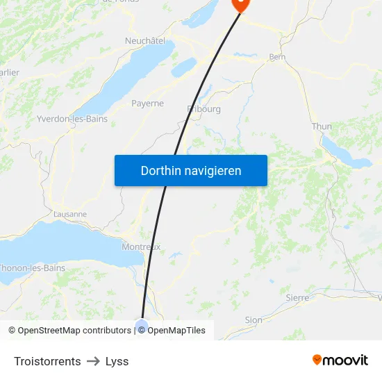Troistorrents to Lyss map