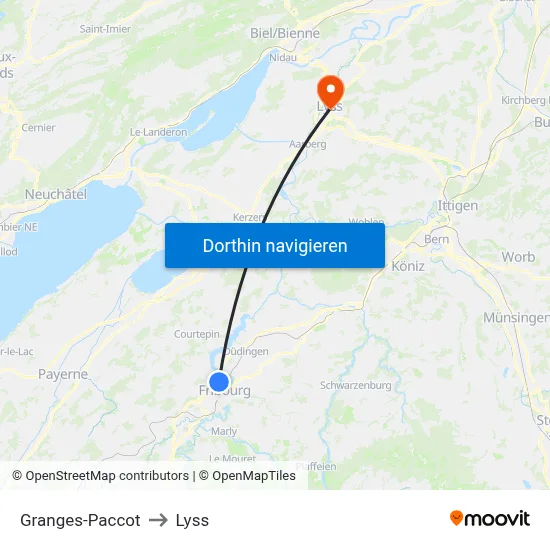 Granges-Paccot to Lyss map