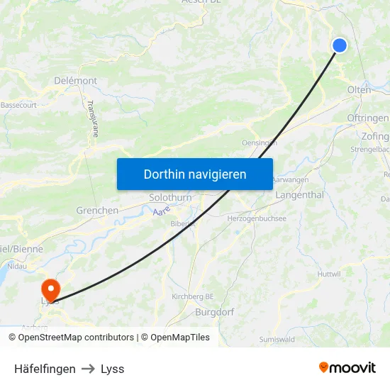 Häfelfingen to Lyss map
