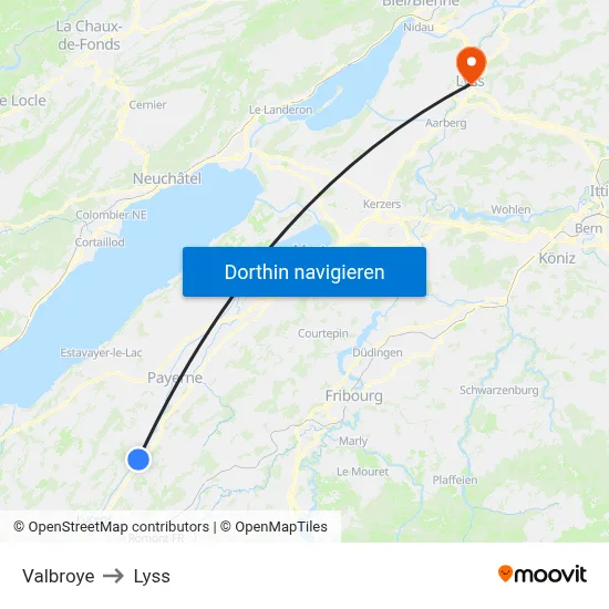 Valbroye to Lyss map