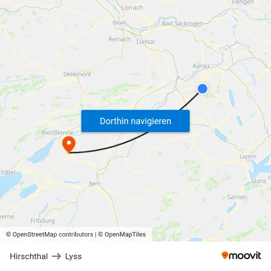 Hirschthal to Lyss map