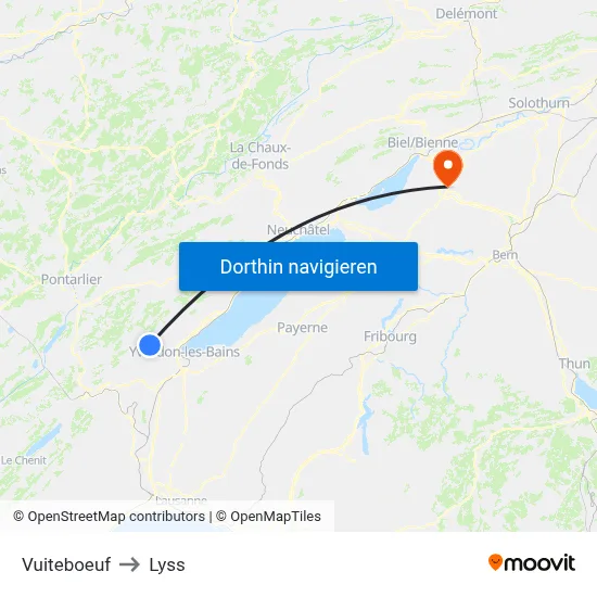 Vuiteboeuf to Lyss map