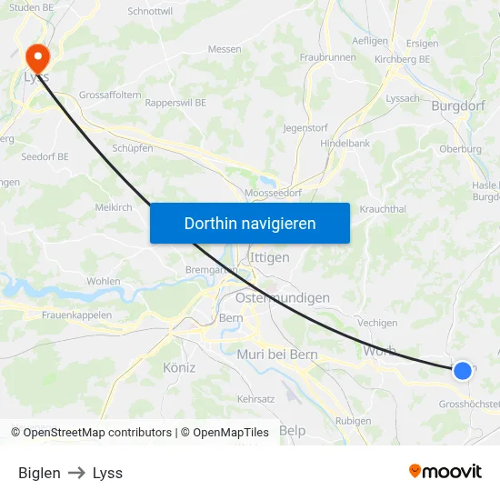 Biglen to Lyss map