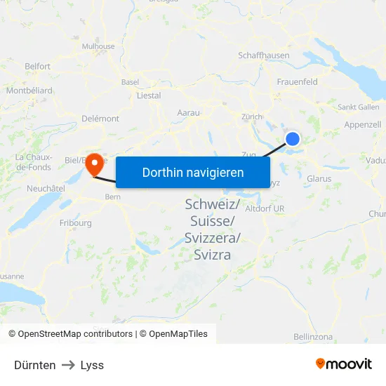 Dürnten to Lyss map