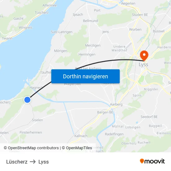 Lüscherz to Lyss map