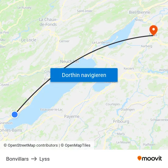 Bonvillars to Lyss map