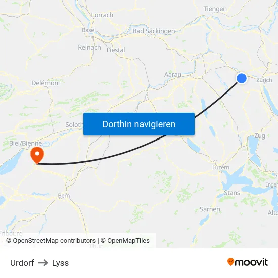 Urdorf to Lyss map
