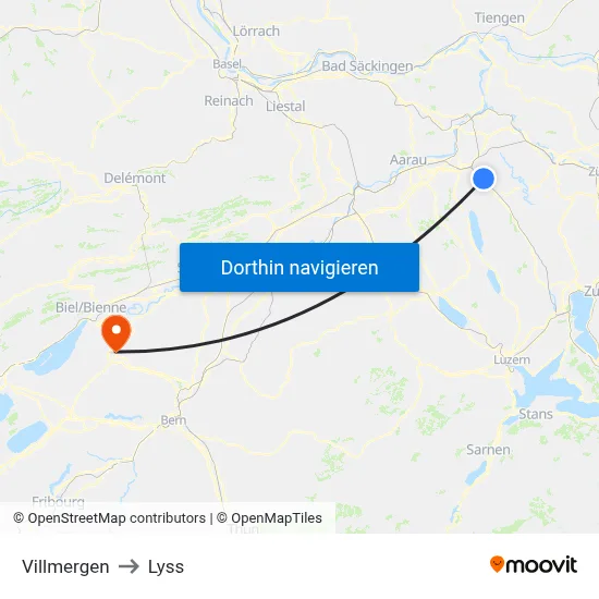 Villmergen to Lyss map