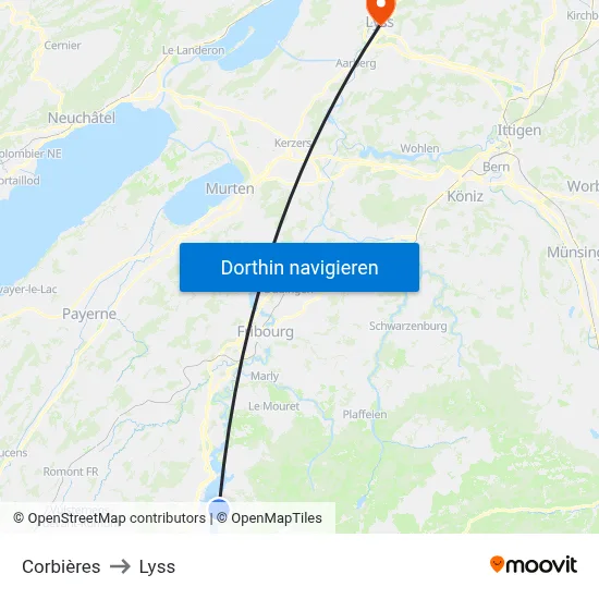 Corbières to Lyss map