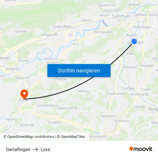 Gerlafingen to Lyss map