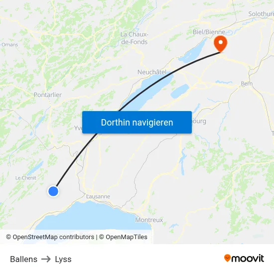 Ballens to Lyss map