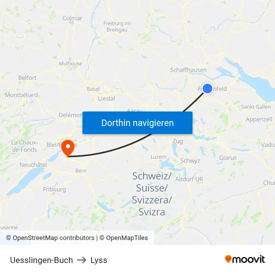 Uesslingen-Buch to Lyss map