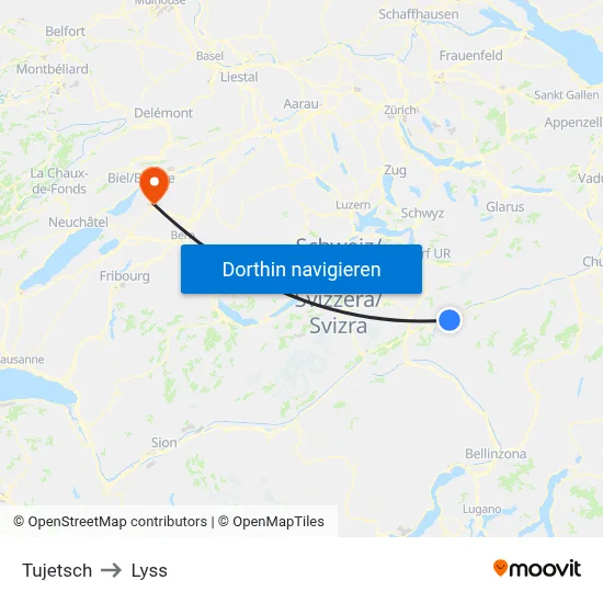 Tujetsch to Lyss map