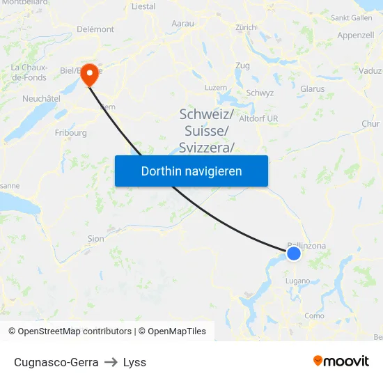 Cugnasco-Gerra to Lyss map