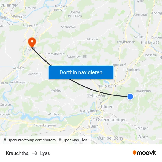 Krauchthal to Lyss map